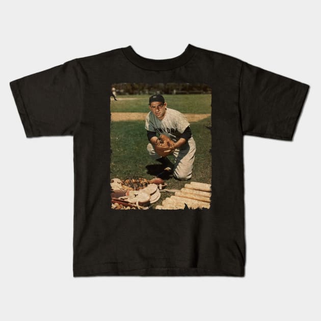 Yogi Berra in New York Yankees Kids T-Shirt by PESTA PORA